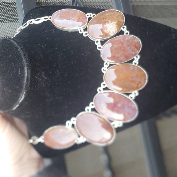 New Oversized Seam Agate 925 Silver Statement Necklace. - Picture 11 of 13